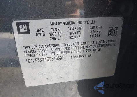 2016 Chevrolet Malibu 2Lt из США, поврежденный, VIN 1G1ZF5SX1GF343591